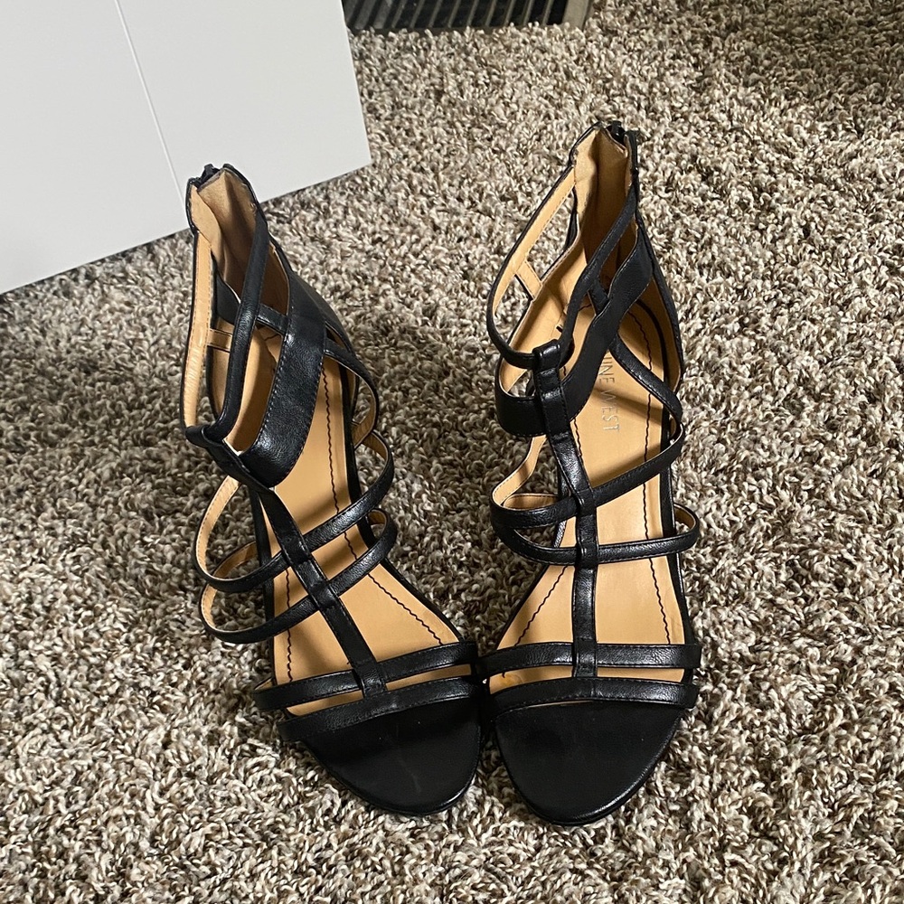 Nine West Black Strappy Heels